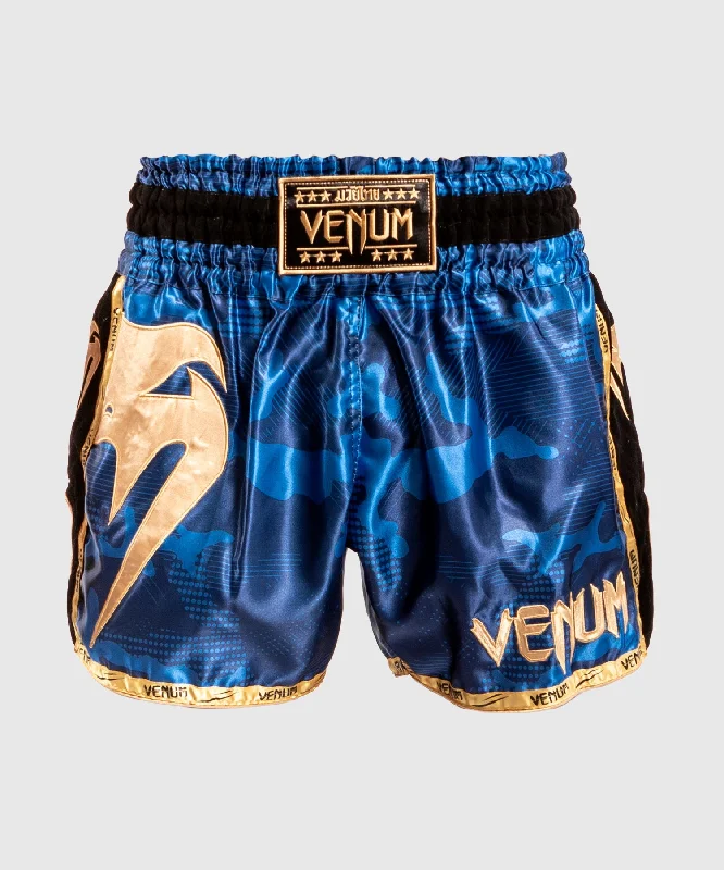 Custom Shorts for Fitness Enthusiasts-Venum Giant Camo Muay Thai Shorts - Blue/Gold