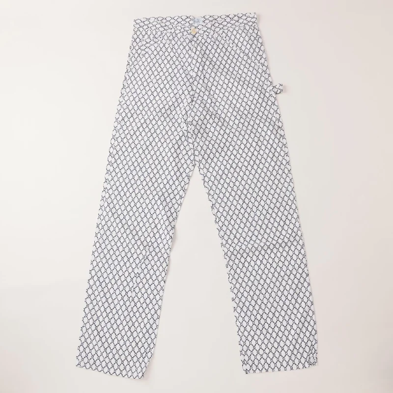 Custom Casual Pants-Delaware : vintage calico chain print white pa-087 "Dead Stock"