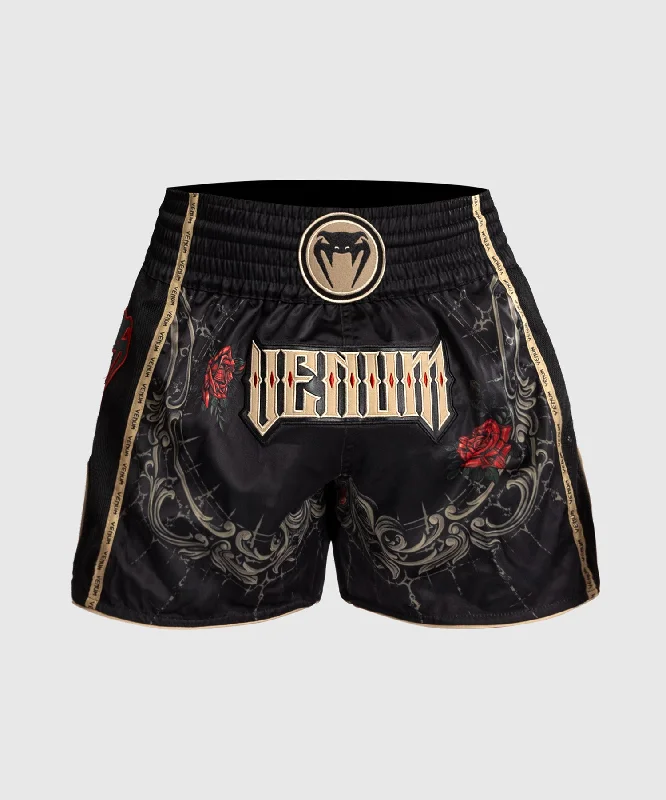 Custom Shorts for Surfing-Venum Santa Muerte 5.0 Muay Thai Shorts - Deep Black/Gold