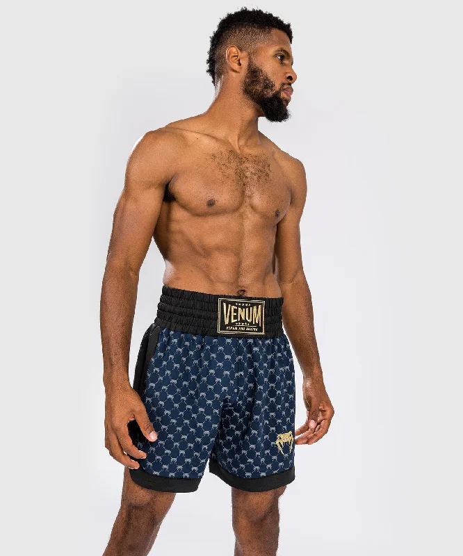 Custom Shorts with Belt Loops-Venum Monogram Boxing Short - Black/Navy Blue