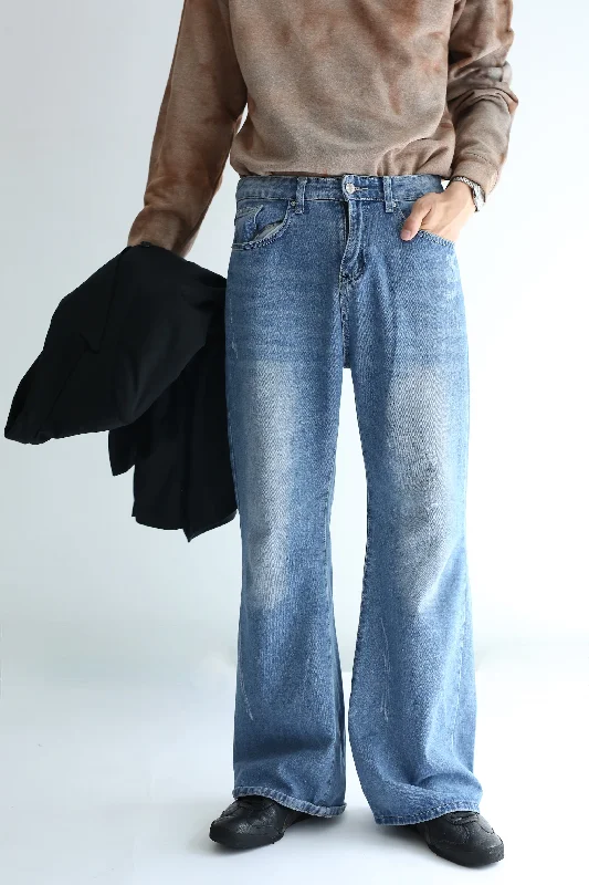 Custom Adjustable Pants-WASHED DENIM FLARE PANTS