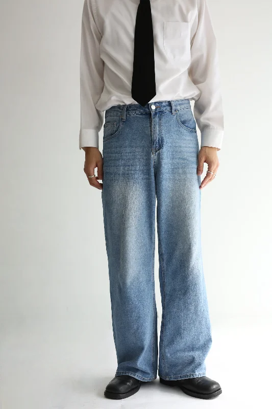 Custom Tennis Pants-90's WASHED WIDE DENIM PANTS