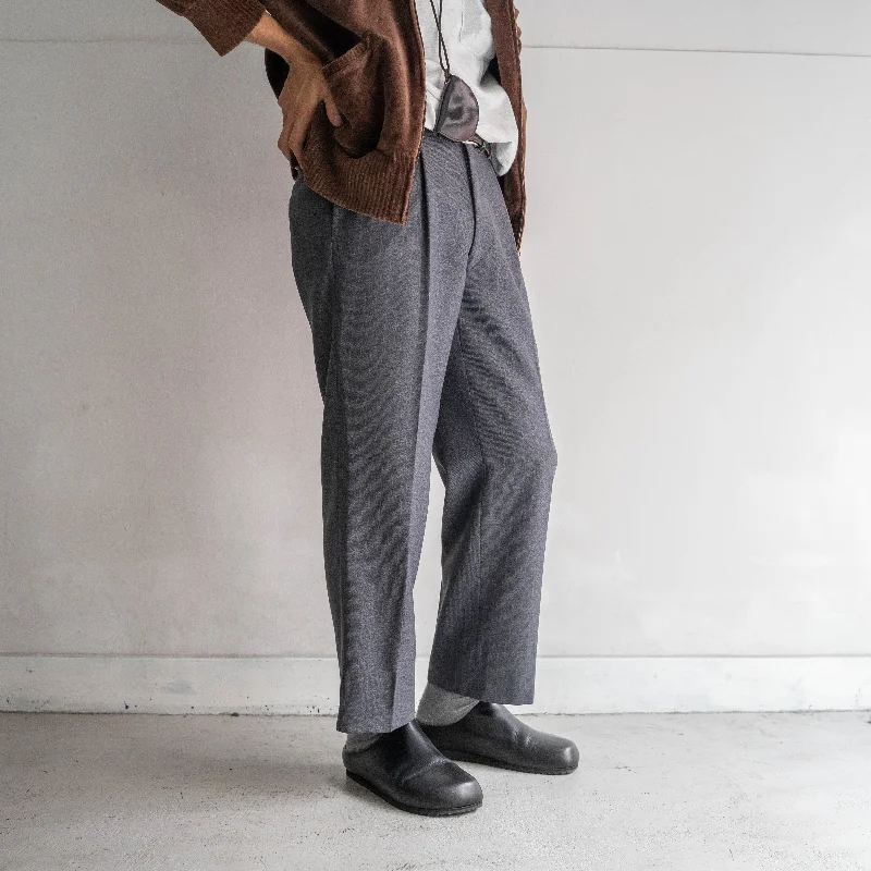 Custom Business Pants-1960-70s Japan vintage gray base purple line wool slacks -dead stock-