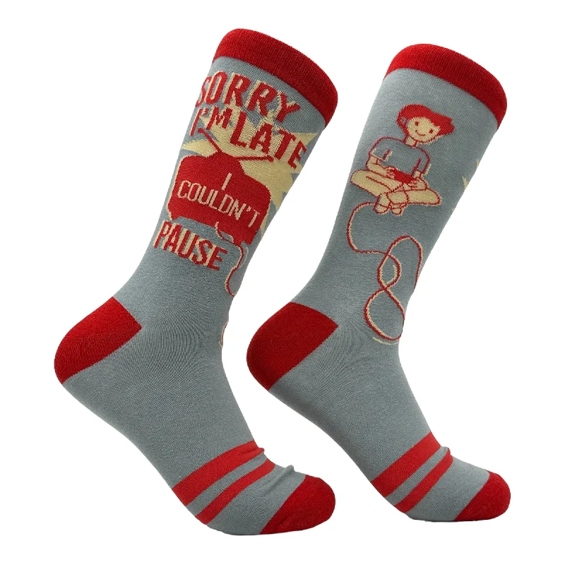 Custom Custom Sports Socks-Men's Sorry Im Late I Couldnt Pause Socks