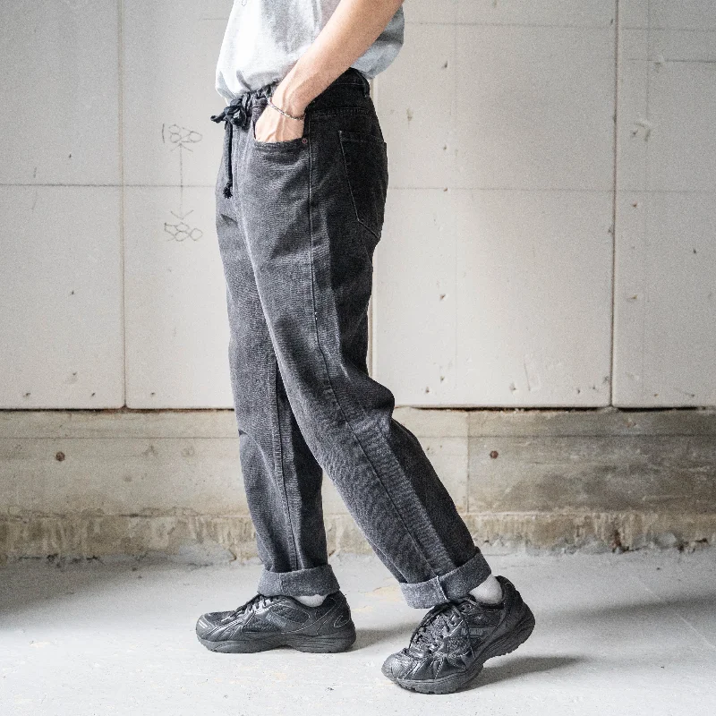 Custom Wide-Legged Pants-1990-00s black color denim pants -waist code remake-