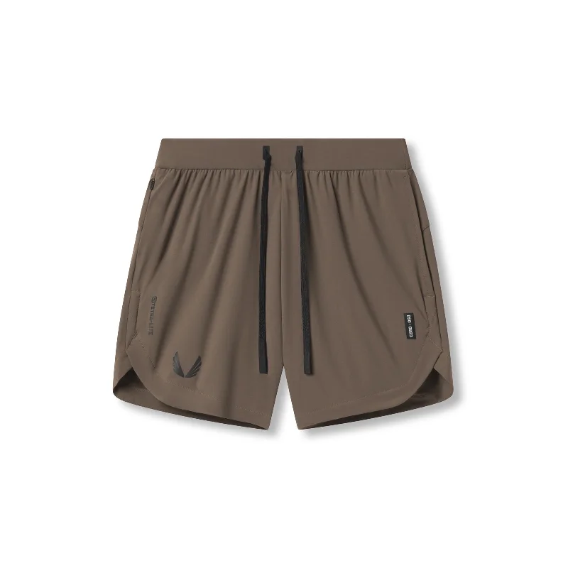 Custom Shorts for Active Women-0823. Tetra-Lite® 7" Linerless Short - Deep Taupe "Wings"