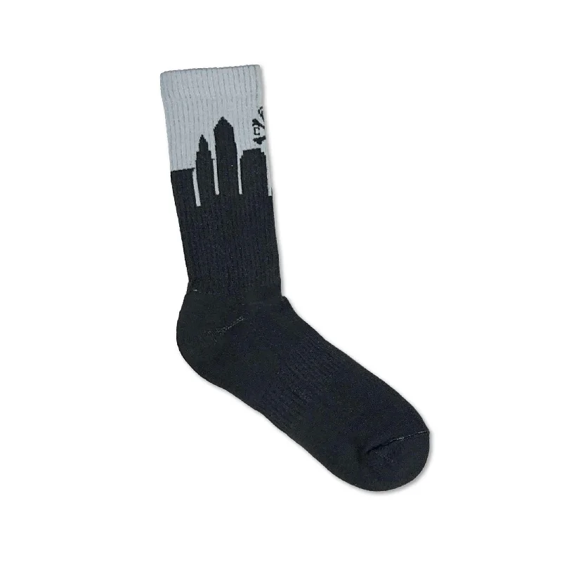 Custom Handwoven Socks-Cleveland Skyline Socks - Black/Grey