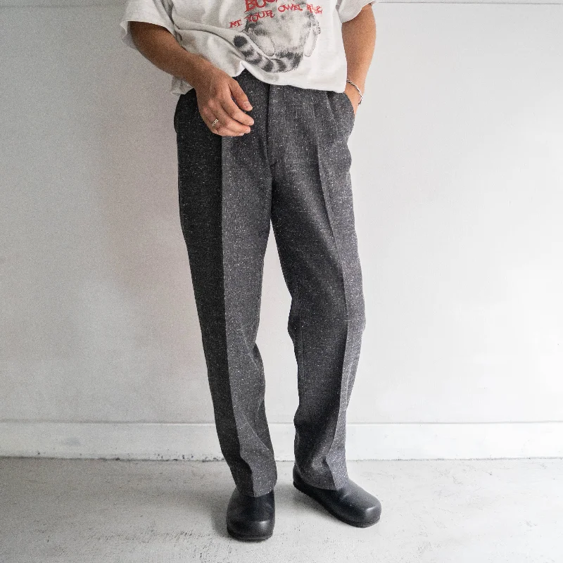 Custom Warm-Up Pants-around 1980s gray base wool kasuri two tuck slacks 'made in usa'