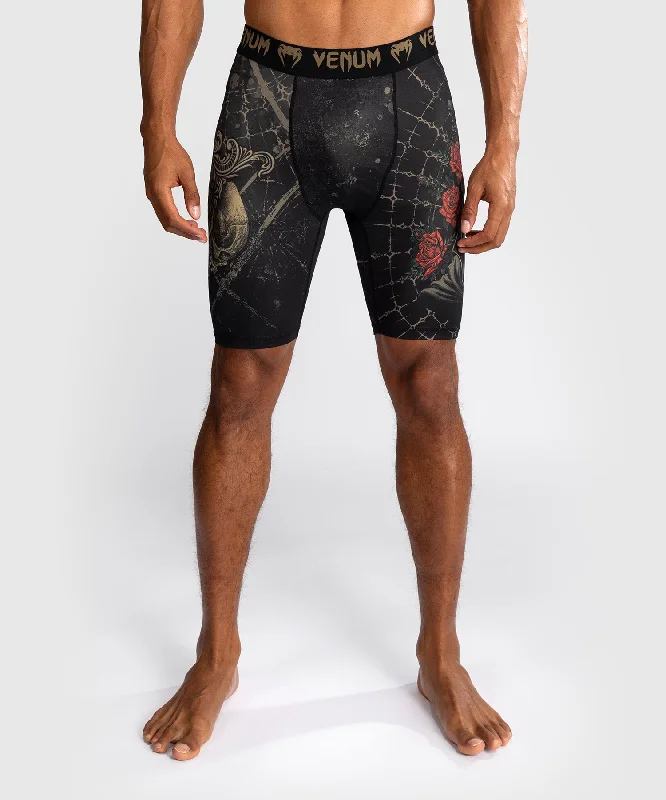 Custom Shorts for Family Reunions-Venum Santa Muerte 5.0 Men’s Vale Tudo Shorts - Deep Black/Gold