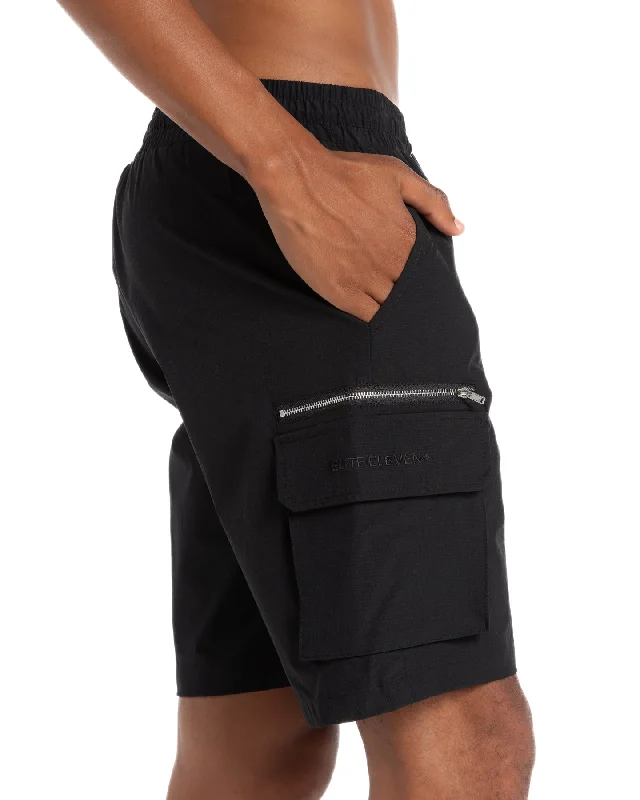 Custom Board Shorts for Men-Utility Cargo Shorts - Black