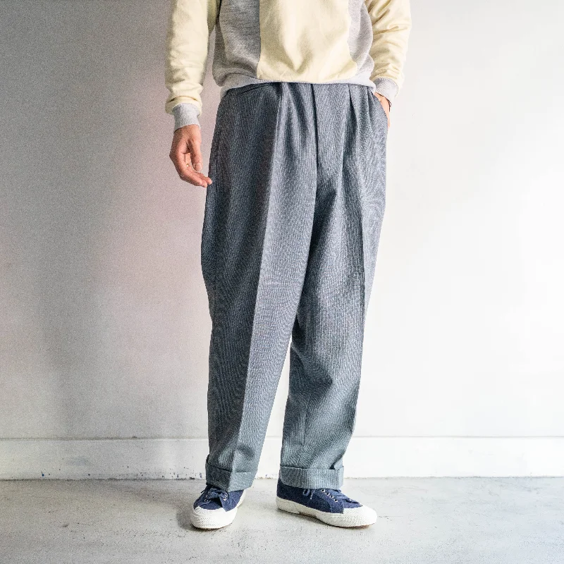 Custom Lacrosse Pants-around 1970s Japan vintage blue gray color striped one tuck wool slacks