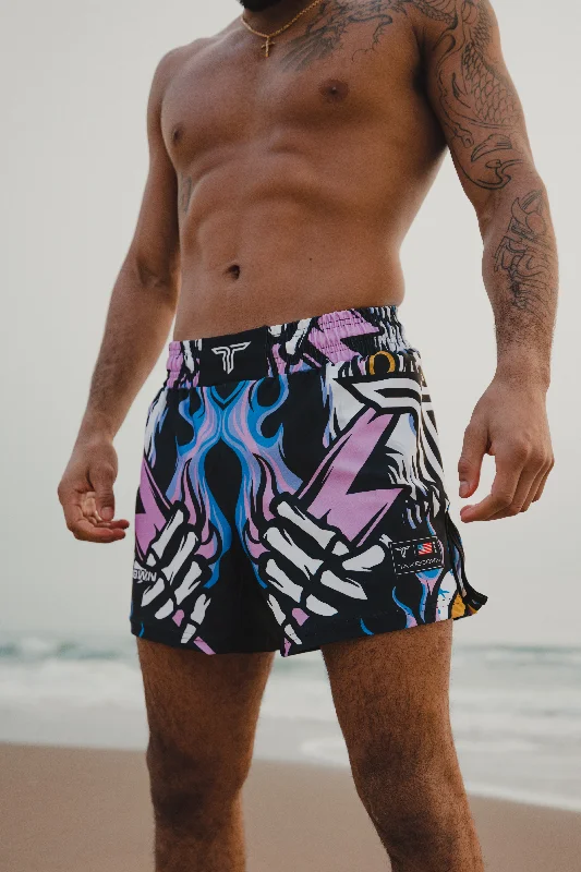 Custom Drawstring Shorts-Lightning Skull Fight Shorts (5"&7“ Inseam)