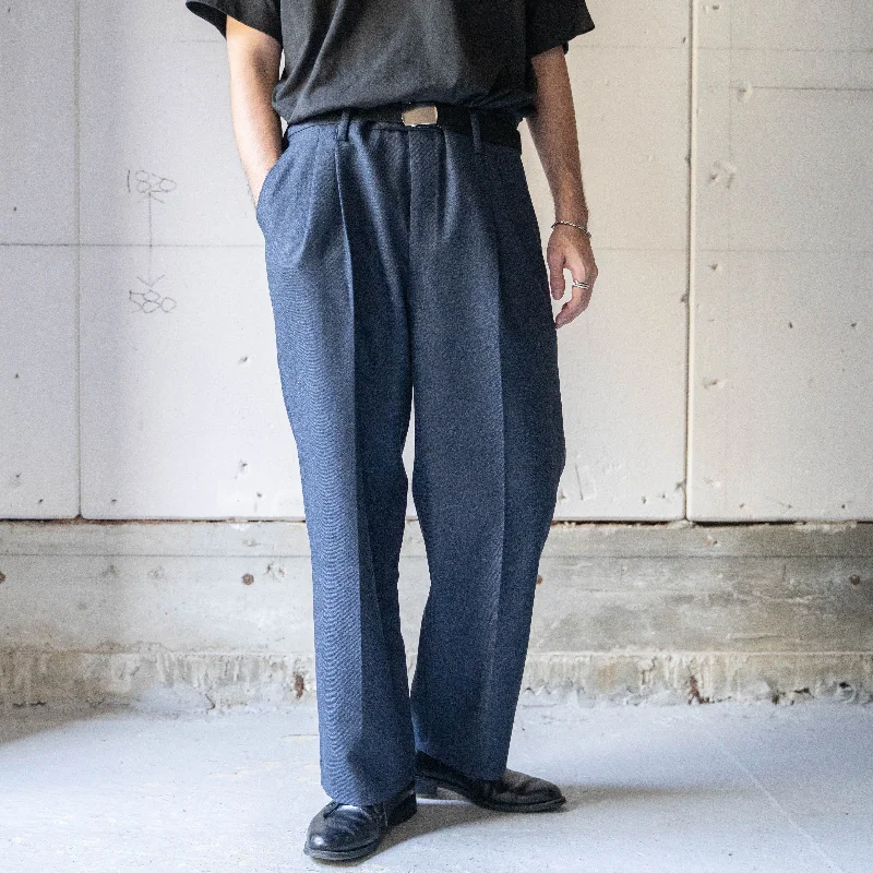 Custom Waterproof Cargo Pants-1990s Italy navy color wool two tuck slacks 'dead stock'