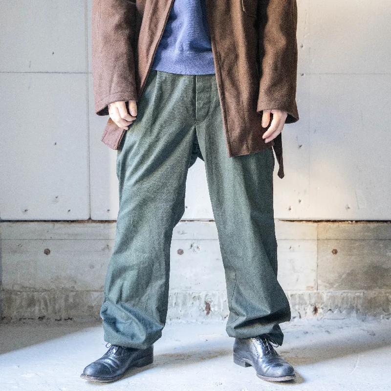 Custom Lounge Pants-1990s German police green color cotton × poly pants -black dyed-