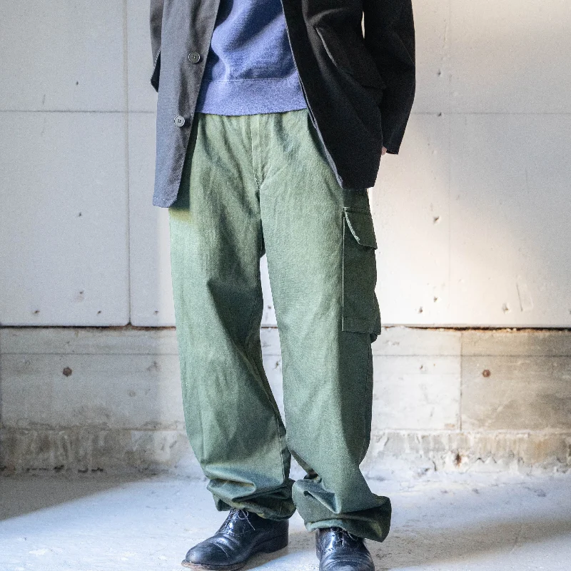 Custom Casual Fit Pants-1990s German police green color cotton × poly cargo pants -black dyed-