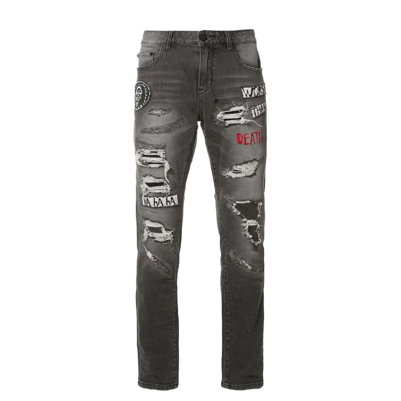 Custom Stretch Pants-PATCHWORK DISTRESSED JEANS