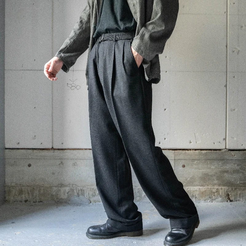 Custom Camouflage Pants-1990s Japan vintage black color wool two tuck slacks