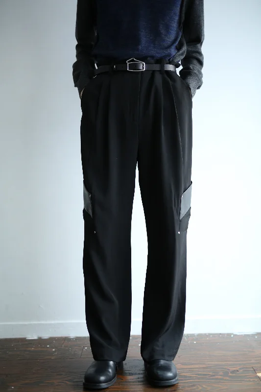 Custom Athletic Pants-LEATHER PANEL WIDE FLARE TROUSERS