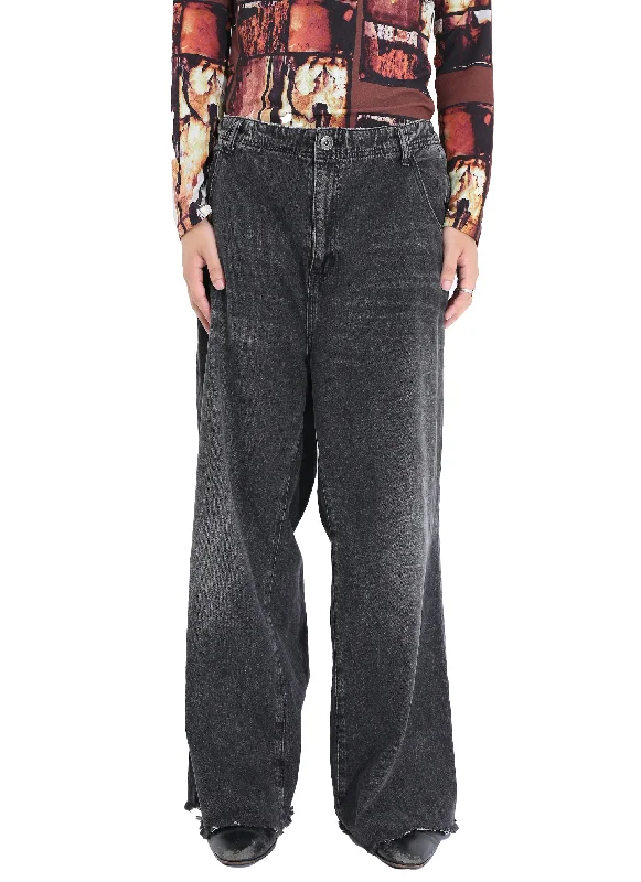 Custom Zippered Cargo Pants-WIDE DENIM PANTS