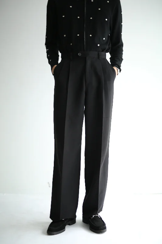 Custom Text Pants-TUCK WIDE STRAIGHT TROUSERS