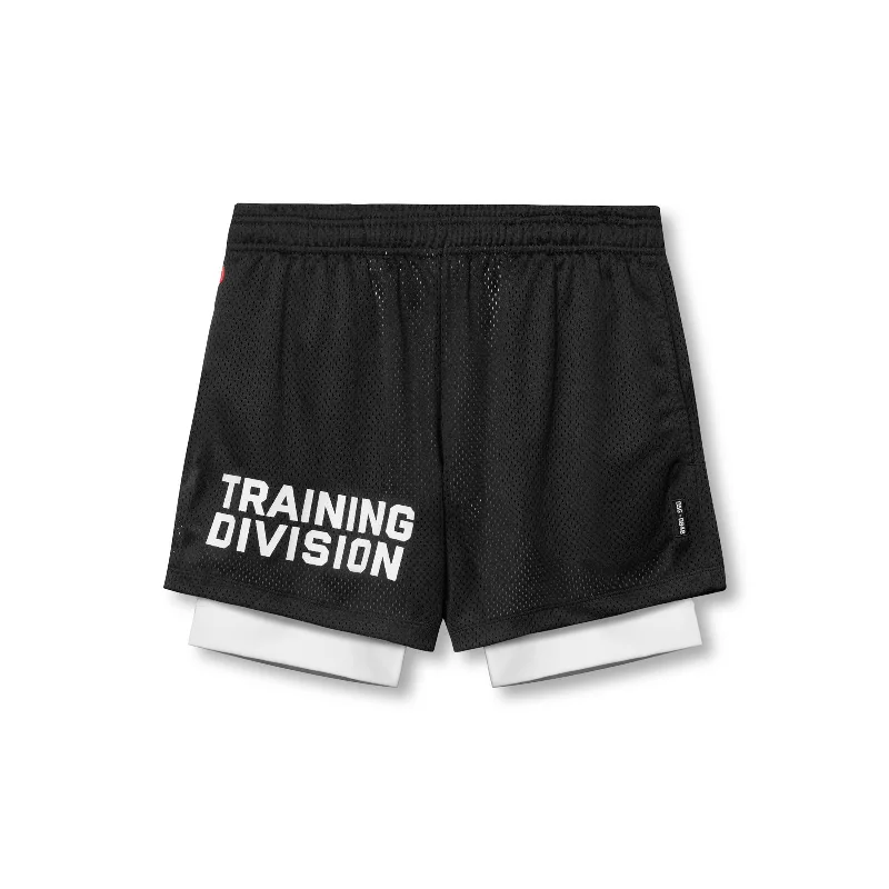 Custom Shorts with Bold Designs-0848. SilverPlus™ Mesh 5" Liner Short - Black/White "Training Division"