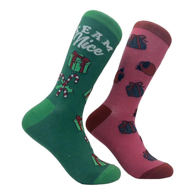 Custom Travel Socks-Women's Team Naughty Team Nice Socks