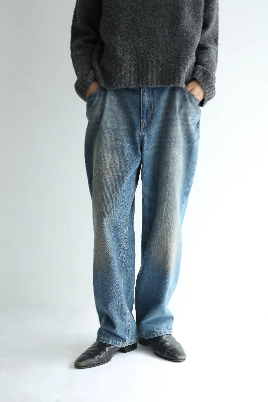 Custom Soccer Pants-WASHED BAGGY DENIM PANTS