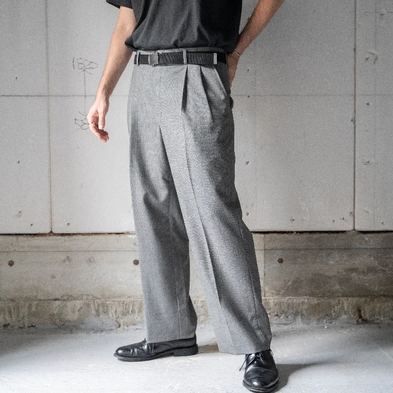 Custom Jogging Pants-1990s Japan vintage gray color striped wool  two tuck slacks -light weight-