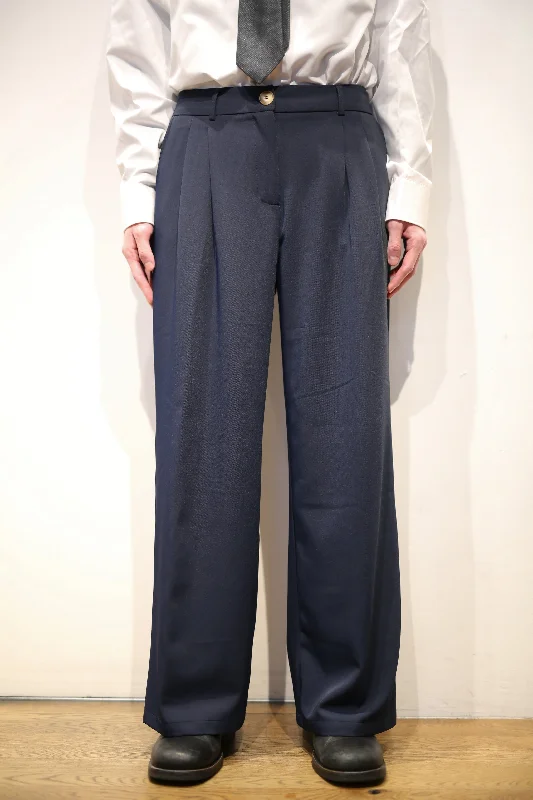 Custom Snowboarding Snow Pants-90's NAVY TUCK WIDE STRAIGHT TROUSERS