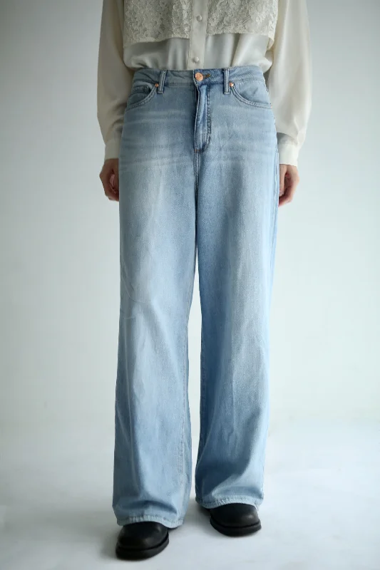 Custom Adjustable Pants-90'S WASHED  WIDE DENIM PANTS