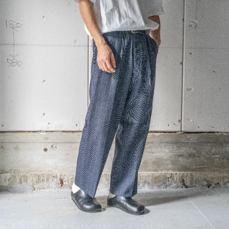 Custom Track Pants-1970-80s Japan vintage navy × blue wool slacks 'unusual pattern'