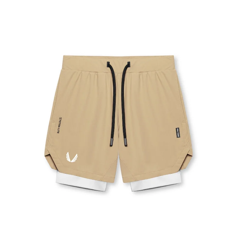 Custom Chino Shorts-0866. Tetra-Lite® 7" Liner Short - Khaki/ White / White "Wings"