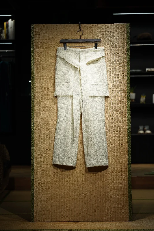 Custom Loose Fit Pants-Fujimoto Veiled Wool Tweed Trousers (Off White)