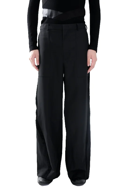 Custom Insulated Pants-SIDE FUR WIDE FLARE TROUSERS