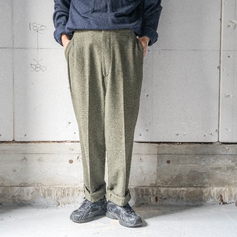 Custom Everyday Jogger Pants-around 1960s US? military khaki brown color center press wool dress pants 'dead stock'