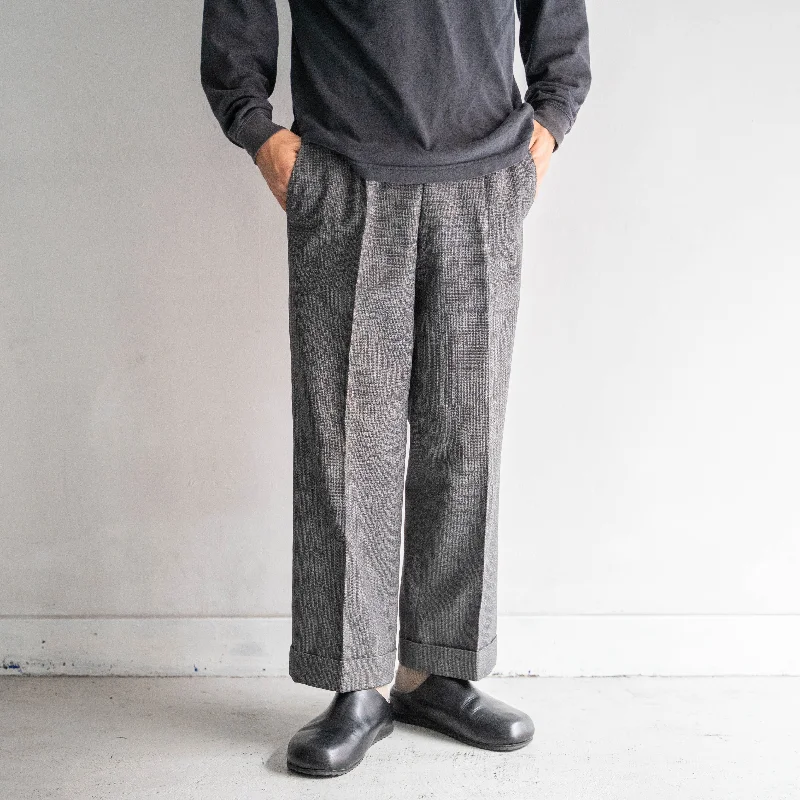 Custom Fitness Gear Pants-1980s Japan vintage gray color one tuck wool stripe slacks 'double hem'