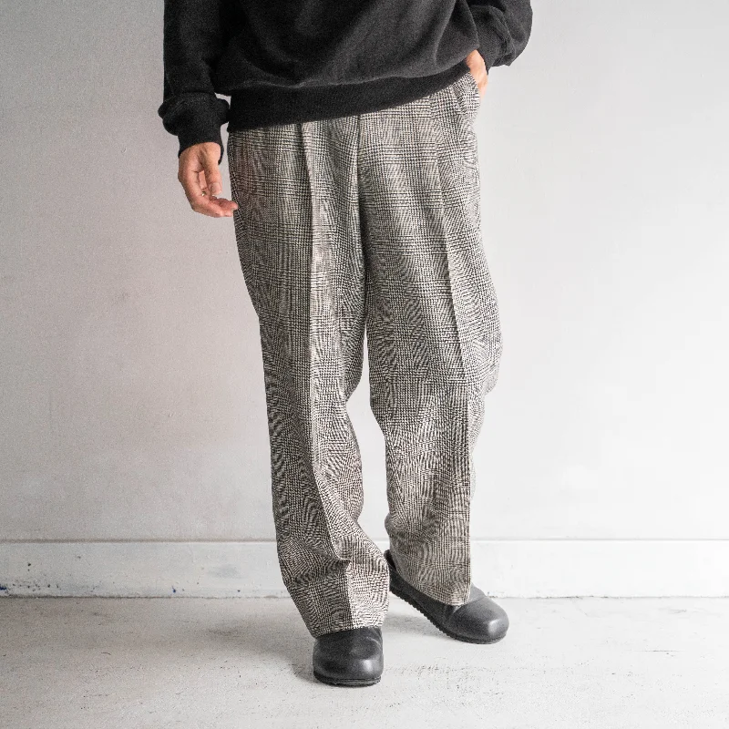 Custom Non-Pleated Pants-1980s Japan vintage glen check two tuck wool slacks