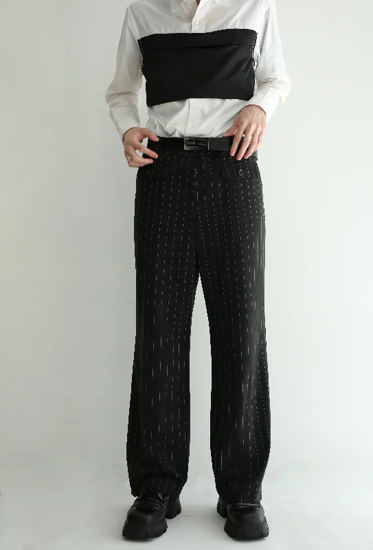 Custom Pilates Pants-STRIPED WIDE STRAIGHT TROUSERS