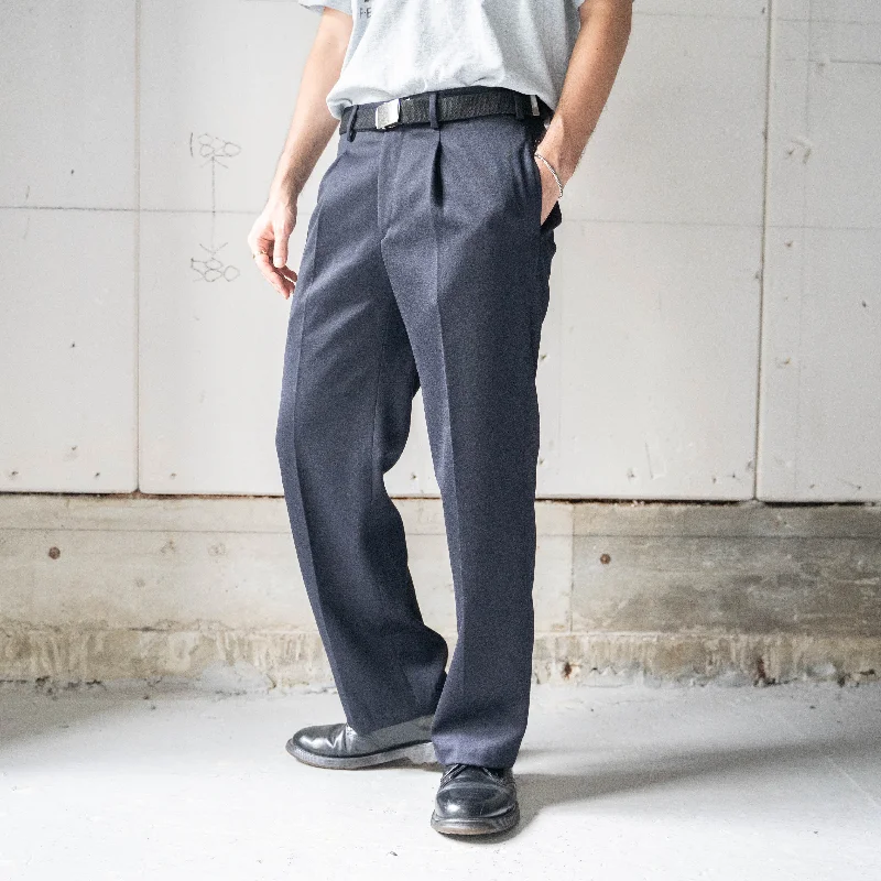 Custom Workout Pants-around 2000s Italian military dark navy one tuck wool dress pants 'dead stock'