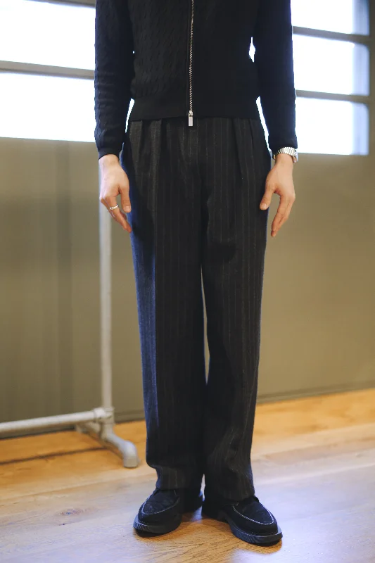 Custom Casual Pants-90's WOOL STRIPED STRAIGHT TROUSERS