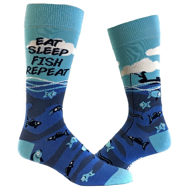 Custom Fun Socks-Mens Eat Sleep Fish Repeat Socks