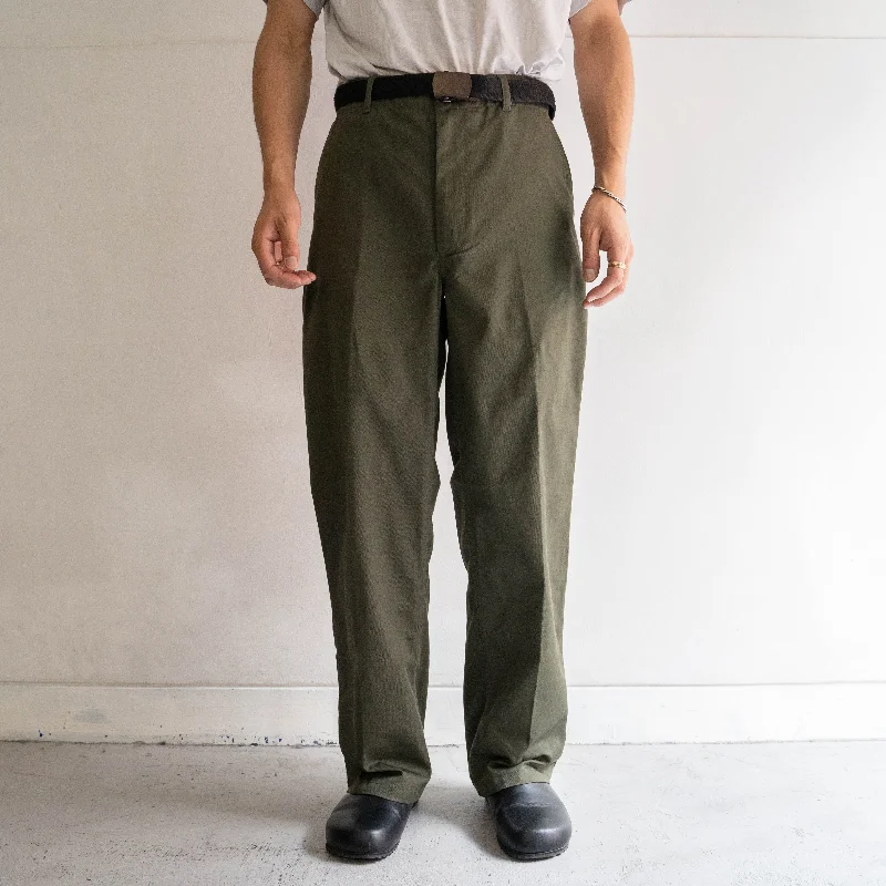 Custom Lounge Pants-around 1970s Belgium military olive green utility pants -dead stock-