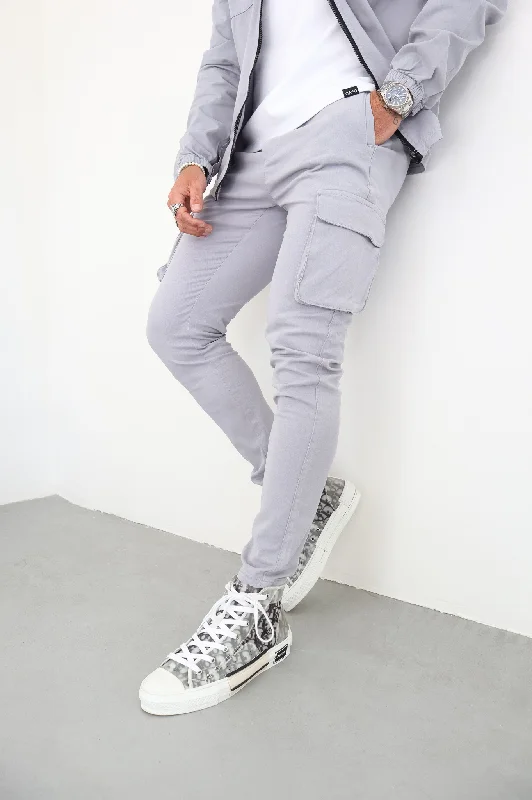 Custom Silk Pants-Capo DYED Cotton Cargo Pant - Light Grey