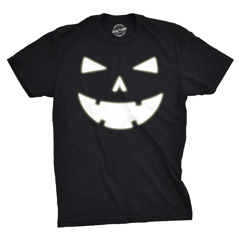 Custom T-Shirts with Artistic Illustrations-Happy Tooth Glowing Pumpkin Face Men's T Shirt