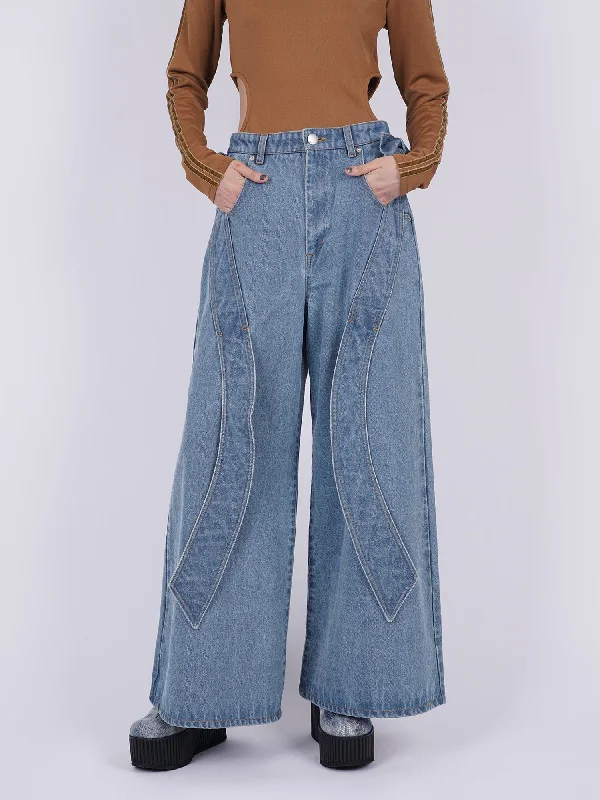 Custom Fashion Pants-Ribbon Baggy Denim Trousers