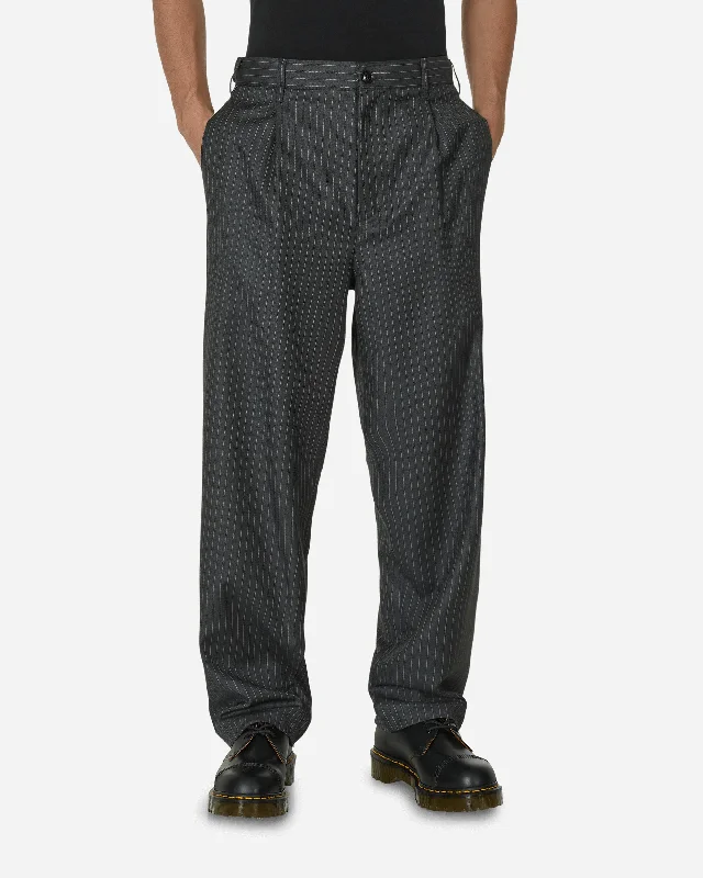 Custom Rugby Pants-Stripe Volume Pleated Trousers Grey