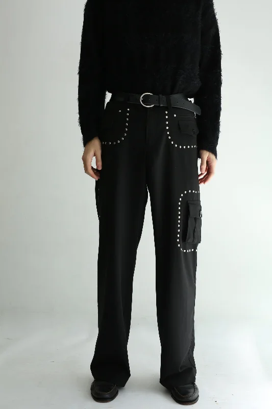 Custom Pant for Every Season-Studs Cargo Wide Trousers