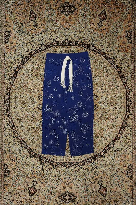 Custom Casual Fit Pants-Glass Cypress Blue Floral Silk Trousers (Blueprint)