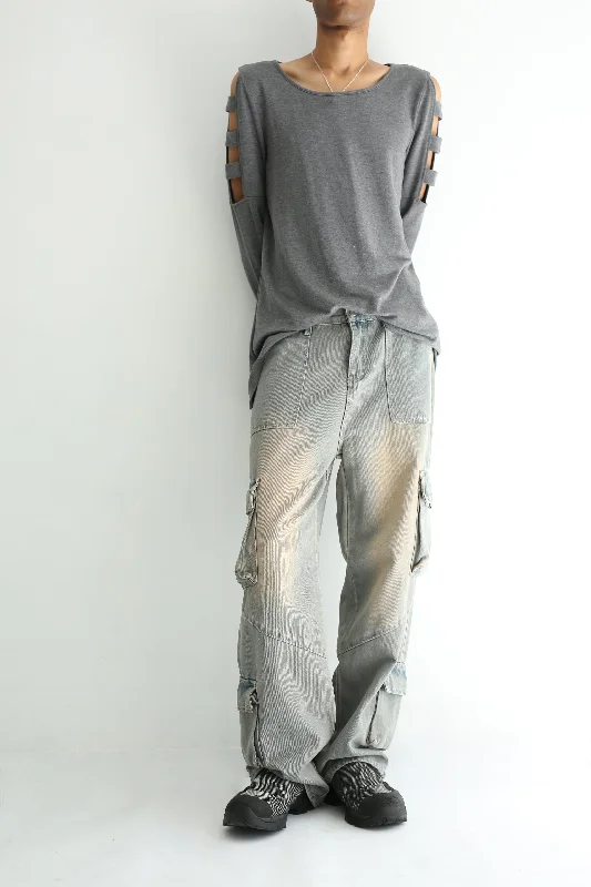 Custom Expedition Pants-FADED CARGO DENIM PANTS