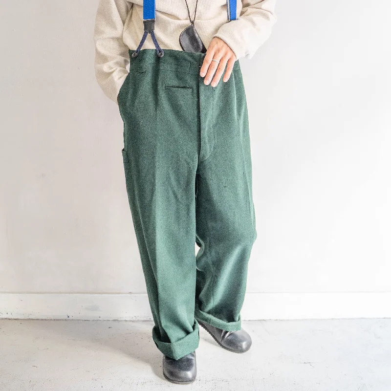 Custom Business Pants-1950-60s Europe mos green color wool work pants -with buckle back-